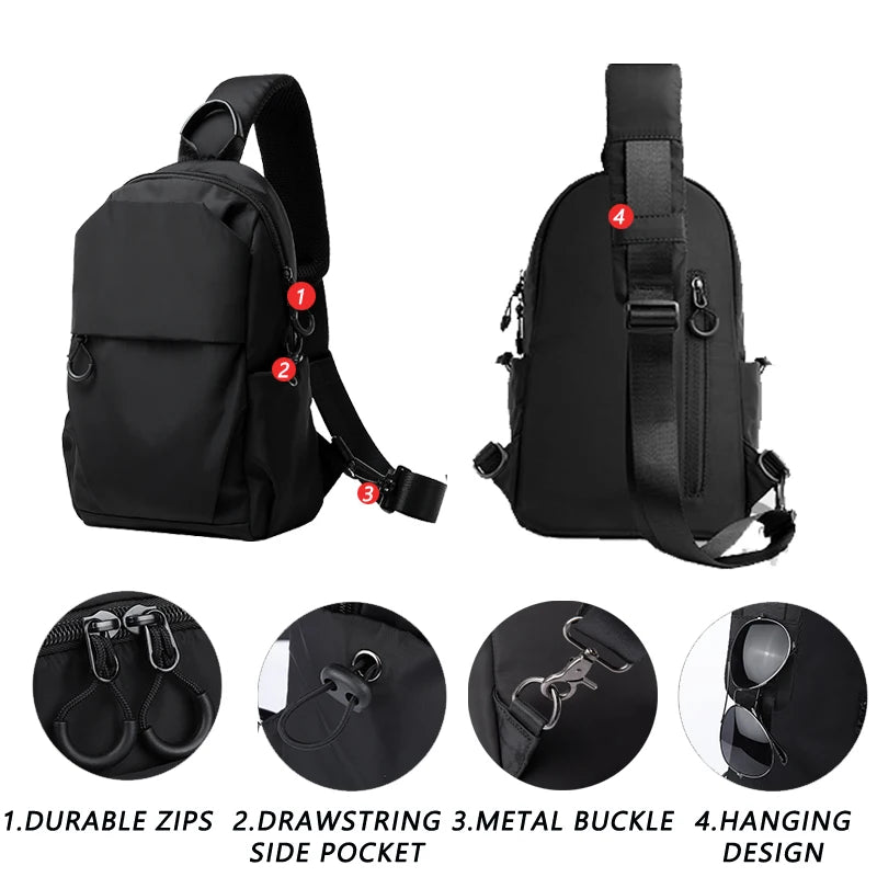 MOYYI Fashion Casual Outdoor Men Chest Sling Bag Women Waterproof Multilayer One Shoulder Small Backpack Nylon Crossbody Bag