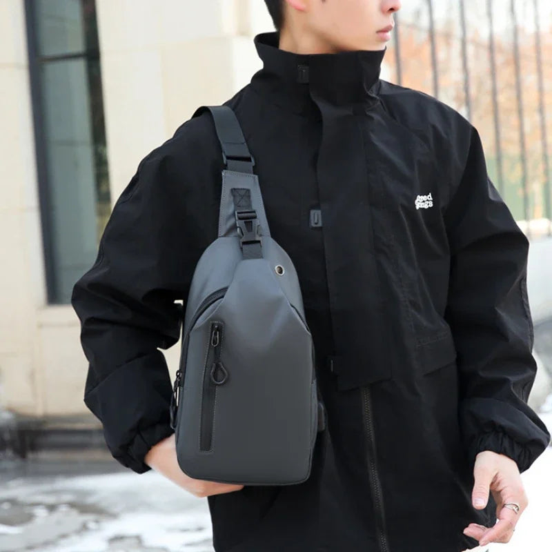 Men Bag Fashion New Solid Color Men Chest Bag Outdoor Casual Fashion One Shoulder Crossbody Bag Nylon USB Charging Shoulder Bags