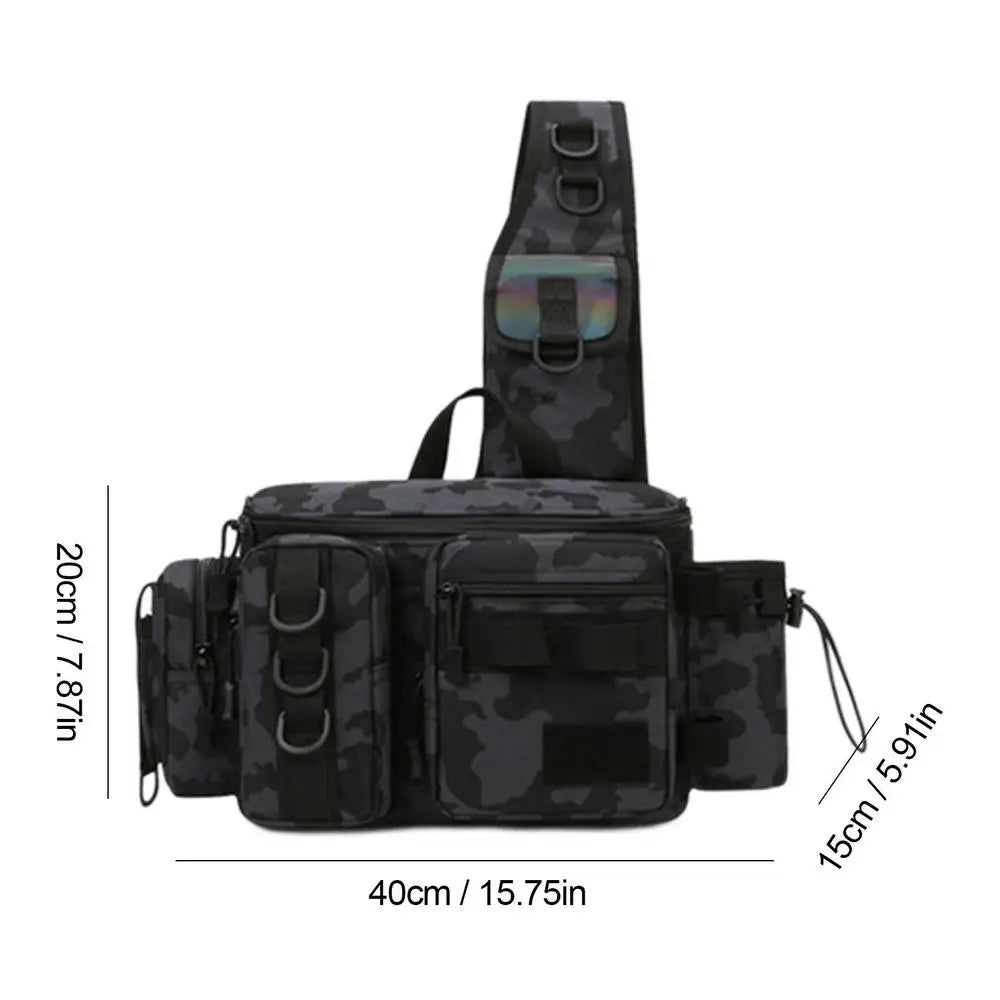 Fishing Waist Pack Sling Bag Lures Gear Tackle Storage Rod Holder Water-Resistant Cross Body Pouch Fly Fishing Bag Lightweight