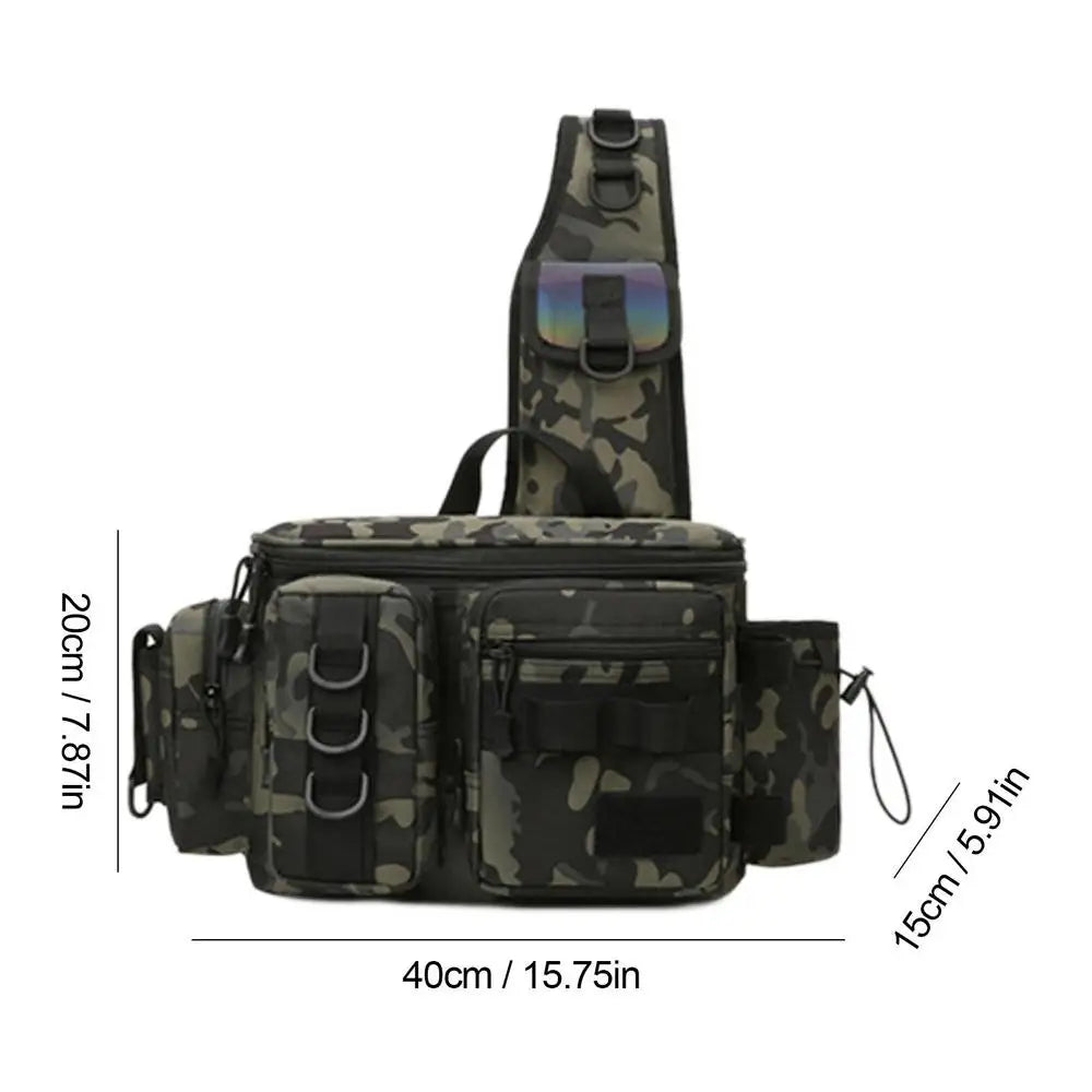 Fishing Waist Pack Sling Bag Lures Gear Tackle Storage Rod Holder Water-Resistant Cross Body Pouch Fly Fishing Bag Lightweight