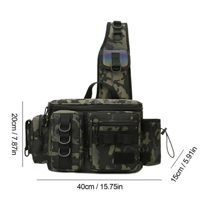 Fishing Waist Pack Sling Bag Lures Gear Tackle Storage Rod Holder Water-Resistant Cross Body Pouch Fly Fishing Bag Lightweight
