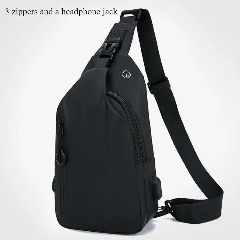 Men Bag Fashion New Solid Color Men Chest Bag Outdoor Casual Fashion One Shoulder Crossbody Bag Nylon USB Charging Shoulder Bags