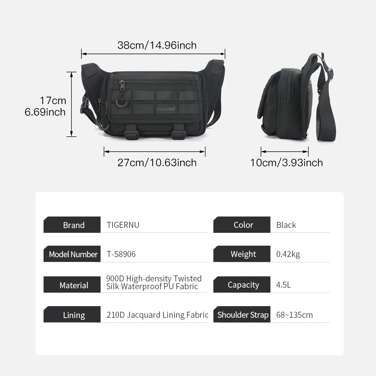 Tigernu Waist Bags For Men Outdoor Chest Bags Mountaineering Shoulder Bag Tactical Messenger Bags Crossbody Bags Male Fanny Pack