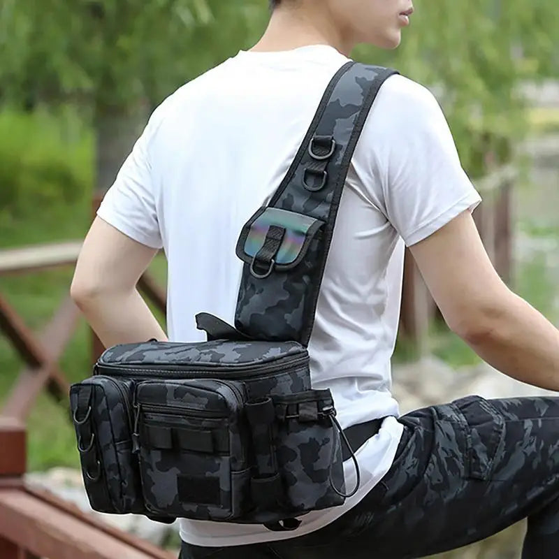 Fishing Waist Pack Sling Bag Lures Gear Tackle Storage Rod Holder Water-Resistant Cross Body Pouch Fly Fishing Bag Lightweight