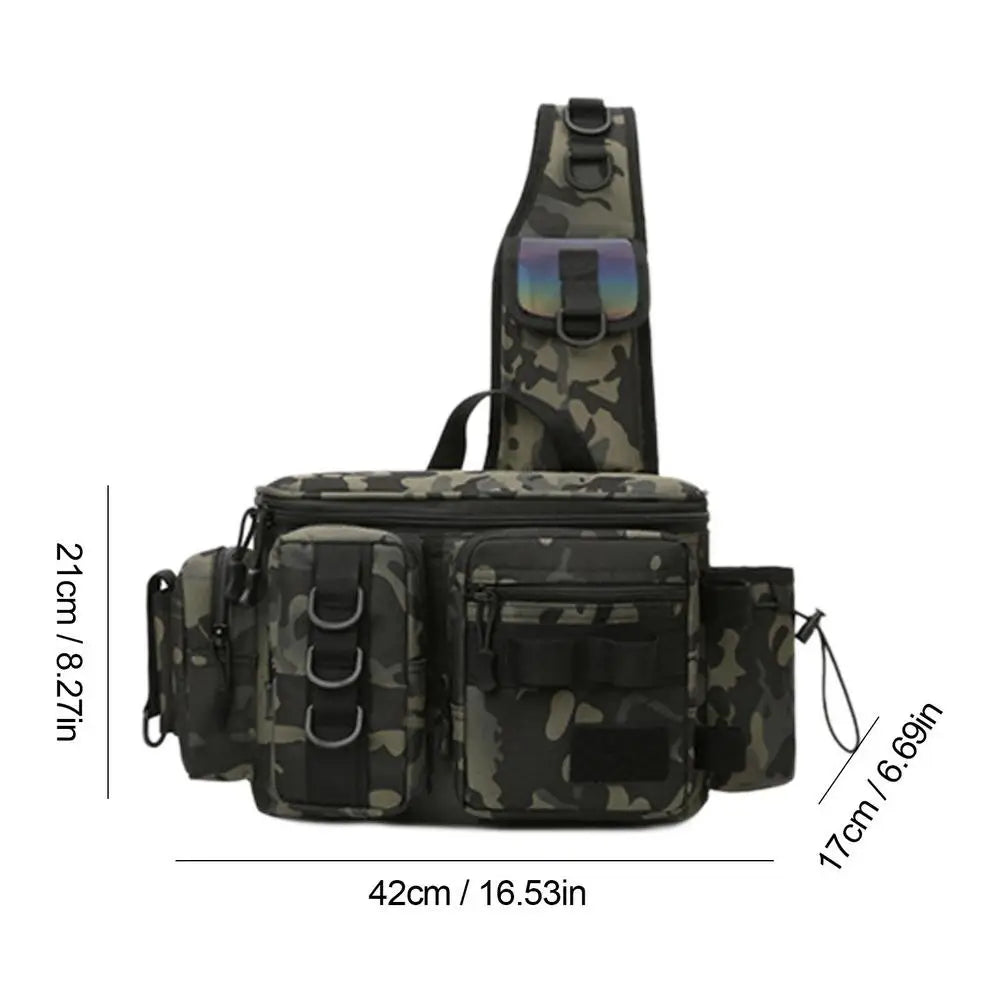 Fishing Waist Pack Sling Bag Lures Gear Tackle Storage Rod Holder Water-Resistant Cross Body Pouch Fly Fishing Bag Lightweight