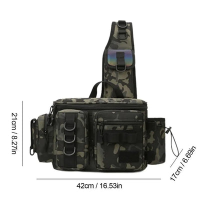 Fishing Waist Pack Sling Bag Lures Gear Tackle Storage Rod Holder Water-Resistant Cross Body Pouch Fly Fishing Bag Lightweight