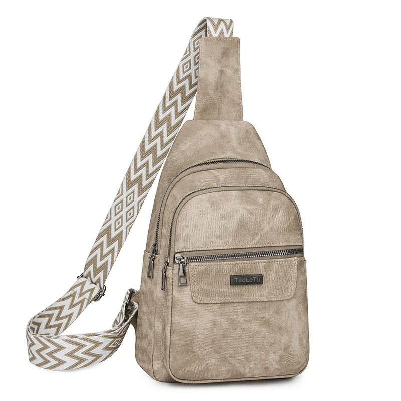 Sling Bag PU Leather Crossbody Purse Fashion Fanny Packs Crossbody Bag Adjustable Guitar Strap Chest Bag for Women Men