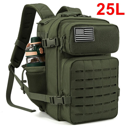 25L Tactical Backpack Outdoor Bag Fitness Backpack MOLLE Backpack Women's/Men's Hiking Survival Backpack Men's Dual Cup Holder