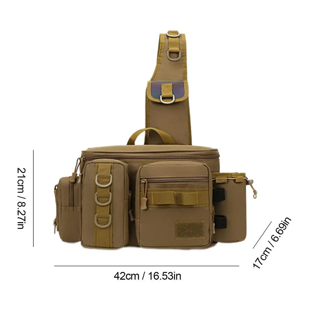 Fishing Waist Pack Sling Bag Lures Gear Tackle Storage Rod Holder Water-Resistant Cross Body Pouch Fly Fishing Bag Lightweight