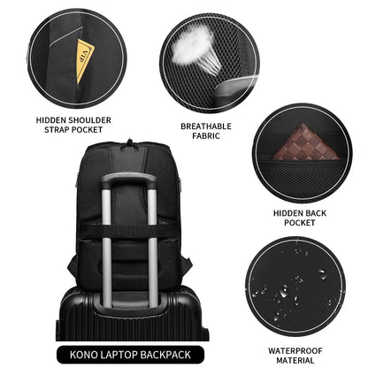 Kono Anti-Theft Laptop Backpack - 15.6" USB Charging Port, Water Resistant Business/School Bag for Men & Women
