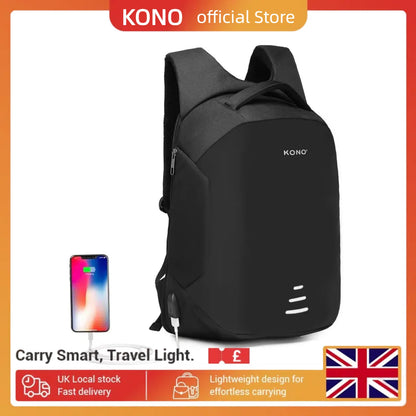 Kono Anti-Theft Laptop Backpack - 15.6" USB Charging Port, Water Resistant Business/School Bag for Men & Women