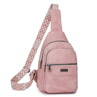 Sling Bag PU Leather Crossbody Purse Fashion Fanny Packs Crossbody Bag Adjustable Guitar Strap Chest Bag for Women Men