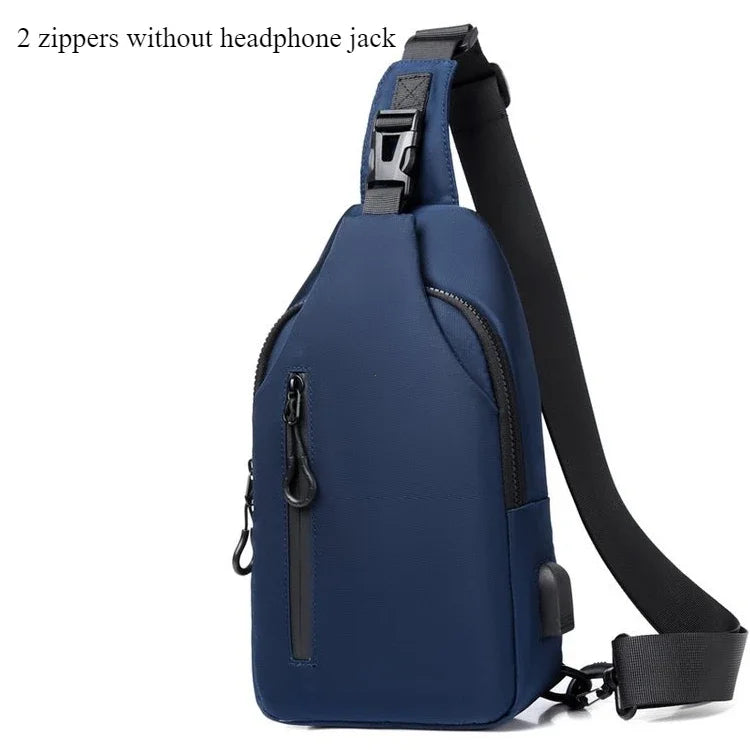 Men Bag Fashion New Solid Color Men Chest Bag Outdoor Casual Fashion One Shoulder Crossbody Bag Nylon USB Charging Shoulder Bags