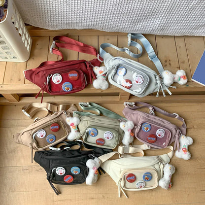 Ita Bag Fanny Pack Cute Waist Pack Nylon PVC Crossbody Sling Bag Chest Bag for Women Teen Girls