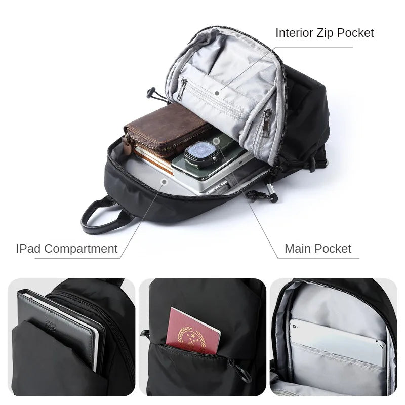 MOYYI Fashion Casual Outdoor Men Chest Sling Bag Women Waterproof Multilayer One Shoulder Small Backpack Nylon Crossbody Bag