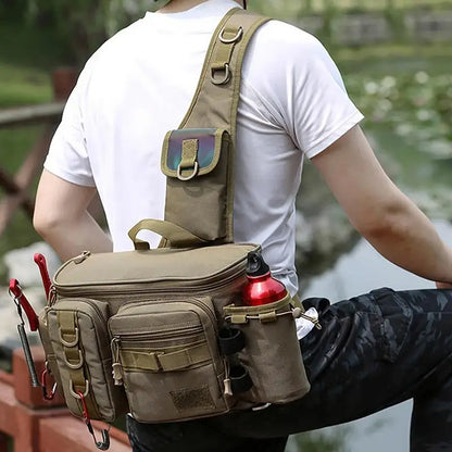 Fishing Waist Pack Sling Bag Lures Gear Tackle Storage Rod Holder Water-Resistant Cross Body Pouch Fly Fishing Bag Lightweight