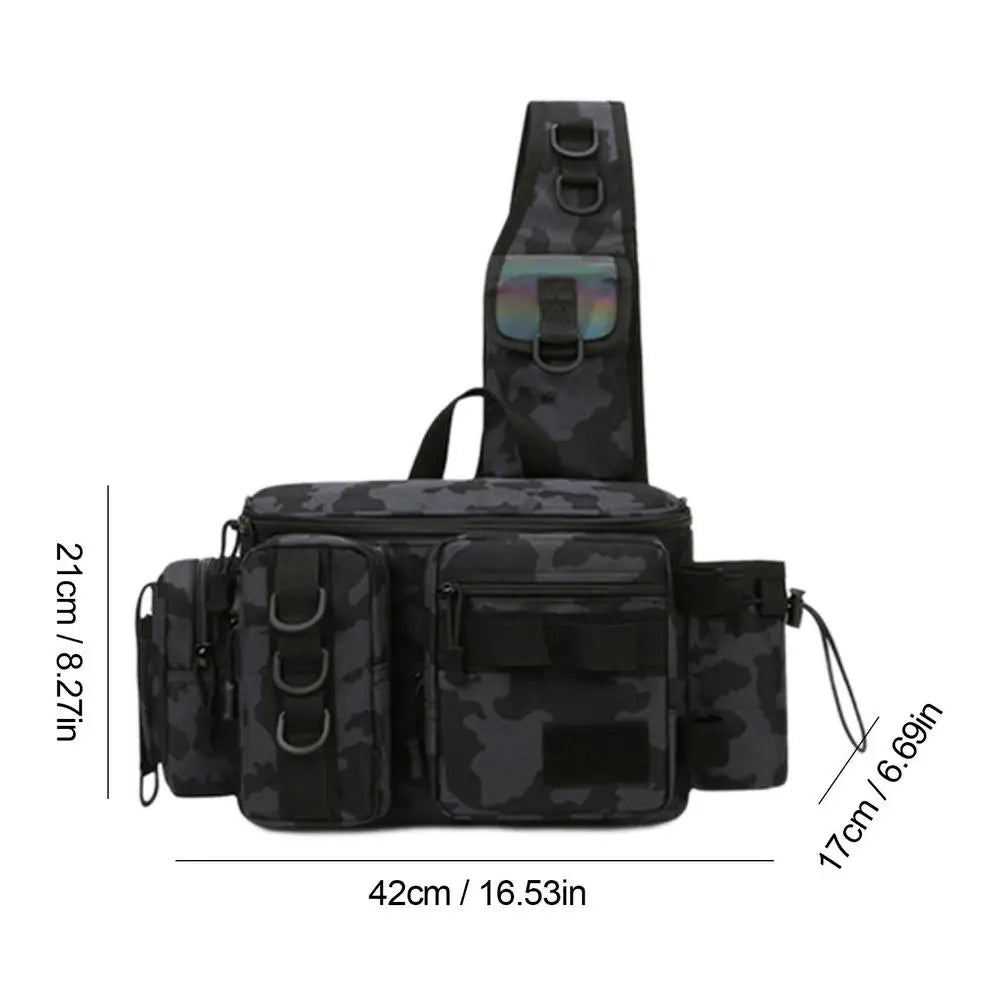 Fishing Waist Pack Sling Bag Lures Gear Tackle Storage Rod Holder Water-Resistant Cross Body Pouch Fly Fishing Bag Lightweight