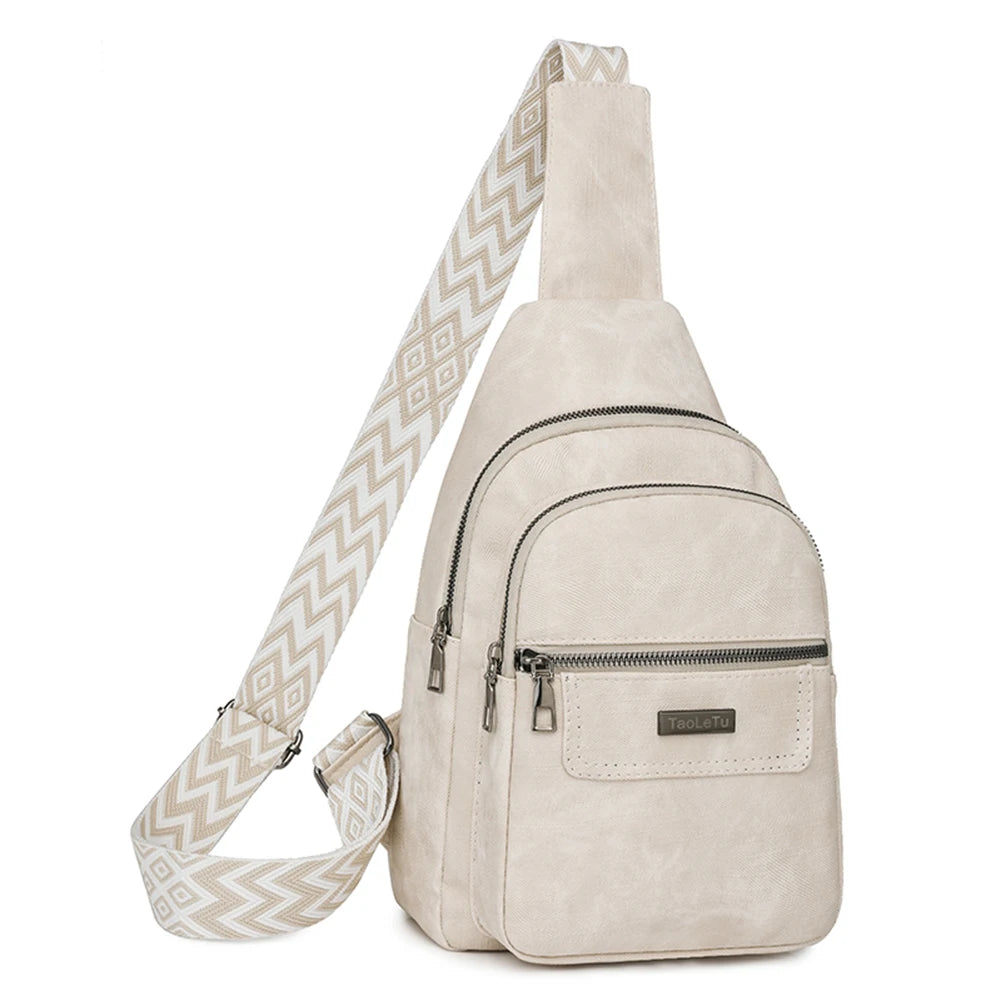 Sling Bag PU Leather Crossbody Purse Fashion Fanny Packs Crossbody Bag Adjustable Guitar Strap Chest Bag for Women Men