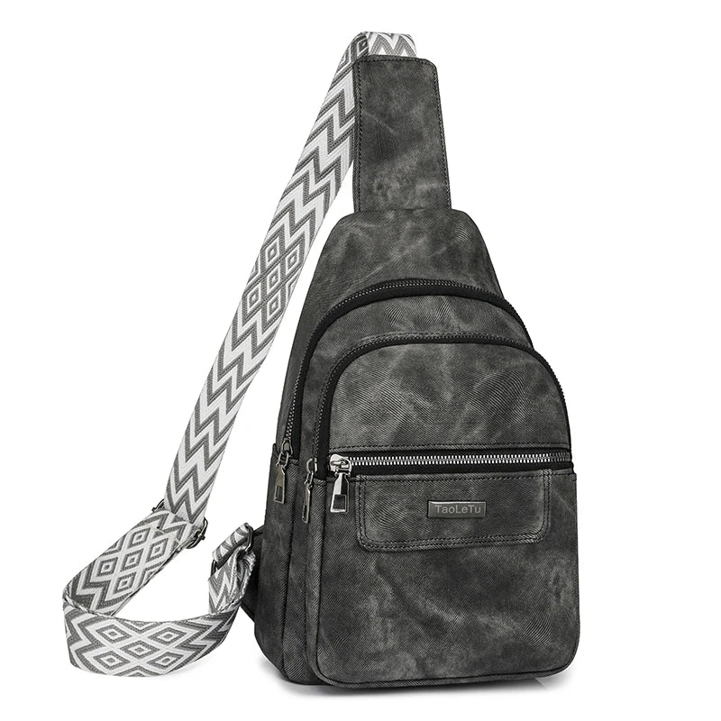 Sling Bag PU Leather Crossbody Purse Fashion Fanny Packs Crossbody Bag Adjustable Guitar Strap Chest Bag for Women Men