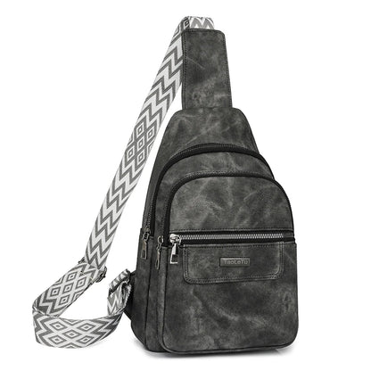 Sling Bag PU Leather Crossbody Purse Fashion Fanny Packs Crossbody Bag Adjustable Guitar Strap Chest Bag for Women Men