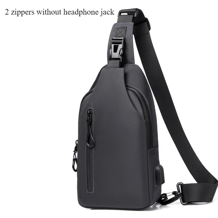 Men Bag Fashion New Solid Color Men Chest Bag Outdoor Casual Fashion One Shoulder Crossbody Bag Nylon USB Charging Shoulder Bags