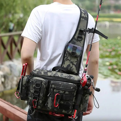 Fishing Waist Pack Sling Bag Lures Gear Tackle Storage Rod Holder Water-Resistant Cross Body Pouch Fly Fishing Bag Lightweight