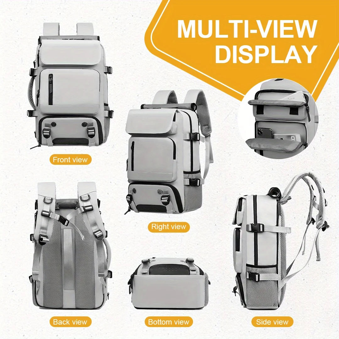 Large capacity travel backpack with shoe cabinet, stylish travel commuting bag, 16 inch business laptop backpack, outdoor hiking