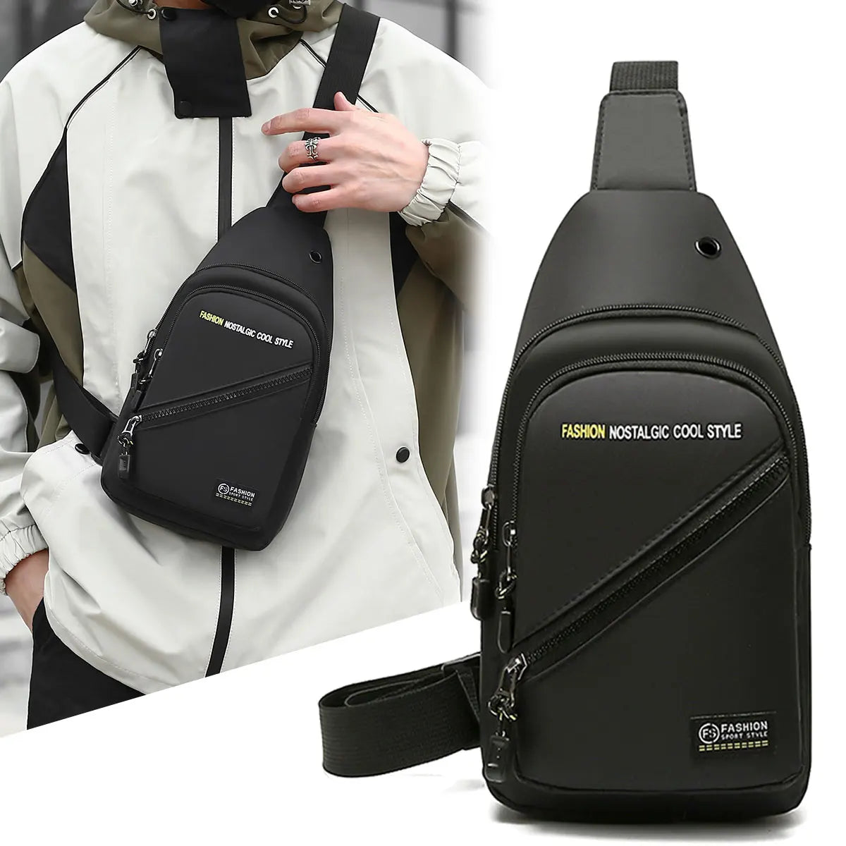 New Ox Cloth Men's Crossbody Bag Simple Faion Korean Version Chest Small Bapa Single oulder Bag Casual Chain Handle