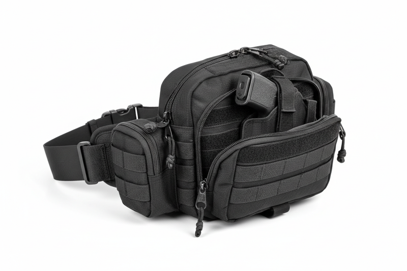 Tactical Waist Bag Concealed Carry Gun Bag Quick Access Handgun Bag Adjustable Waist Belt Fanny Pack with Gun Holster Outdoor na bialym tle